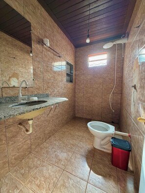 Shower, towels, toilet paper