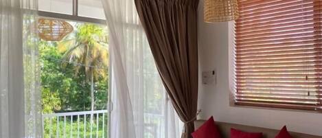 43-inch flat-screen TV with cable channels, Smart TV, streaming services