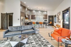 TV, fireplace - Hike & Unwind, Stylish Wooded Retreat in Piedmont! (Piedmont)