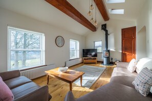 TV, fireplace - Wreay Lodge -  Spactious House with Garden and Lake Views (Watermillock)