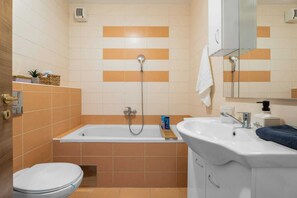 Hair dryer, towels, toilet paper