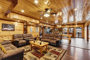 Smart TV, fireplace, video games, table football - Group Retreat | Sleeps 28 | Indoor Pool + Spa + Game Room | Green Mountain Lodge (Pigeon Forge)