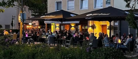 Dinner served, garden views