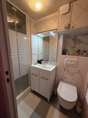 Haartrockner, Handtücher, Seife, Toilettenpapier