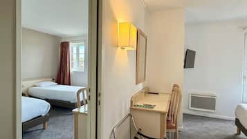 Desk, blackout curtains, iron/ironing board, free WiFi