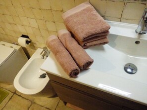 Sèche-cheveux, serviettes fournies, savon, papier toilette