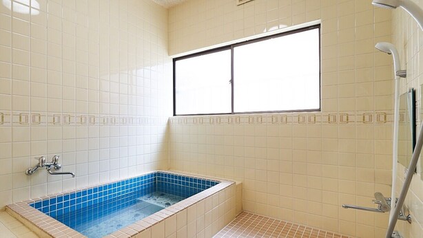 Une salle de bain avec une baignoire, une douche et une fenêtre.