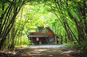 A log cabin surrounded by dense forest. - Log Cottage Chausu no Mori (Nasu)