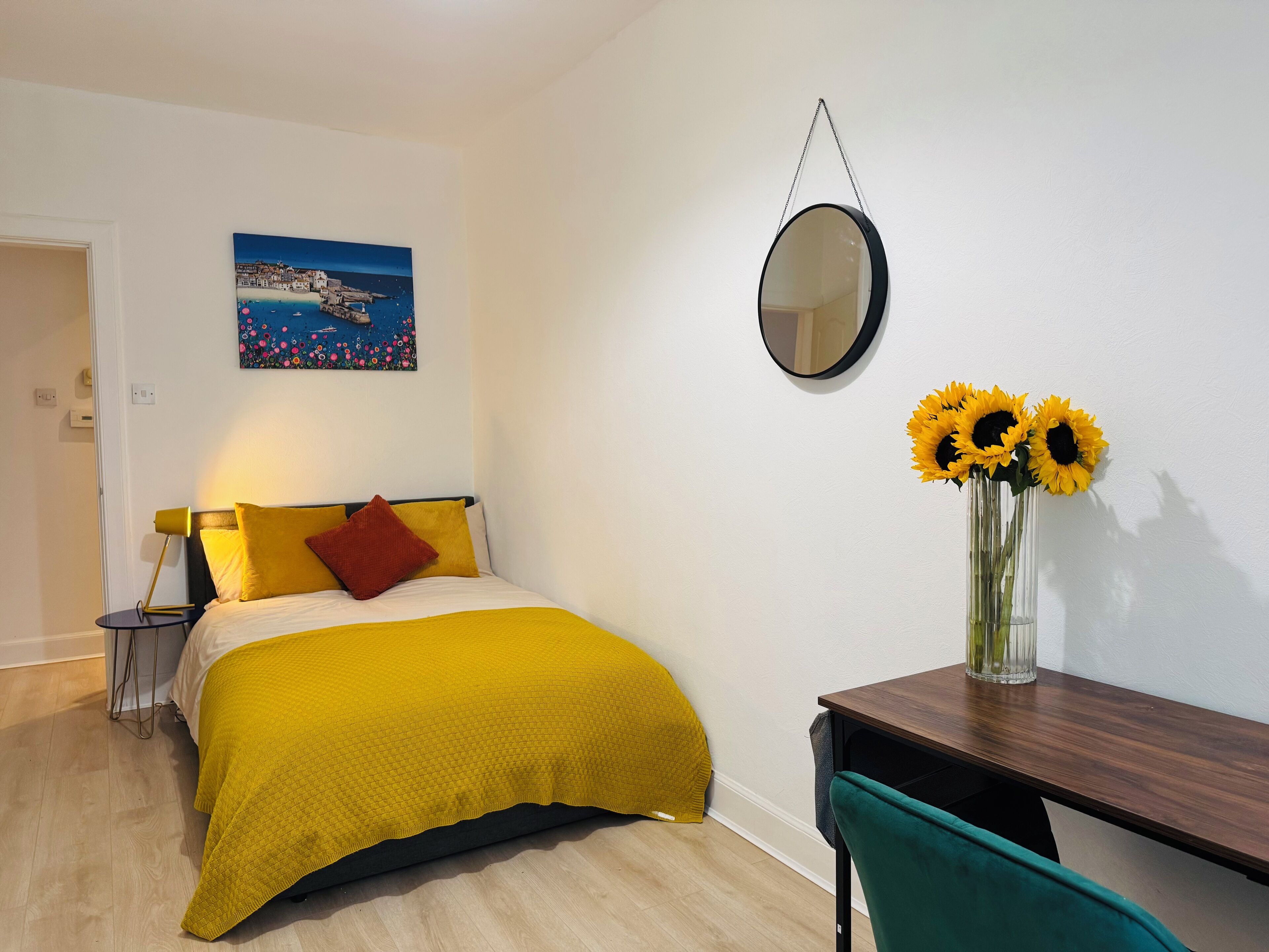 1 bedroom, desk, iron/ironing board, travel crib