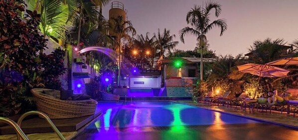 Indoor pool, open 10:00 AM to 10:00 PM, sun loungers