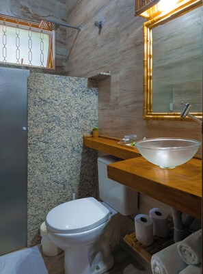 Economy suite, meerdere bedden, airconditioning, uitzicht op park | Badkamer | Een douche, een haardroger, handdoeken, zeep