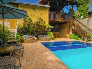 Indoor pool, open 10:00 AM to 10:00 PM, sun loungers