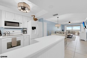 Fridge, microwave, oven, stovetop - Estero Cove 155. Island Vacation Condo, Gulf Views, Walk to Beach! (Fort Myers Beach)