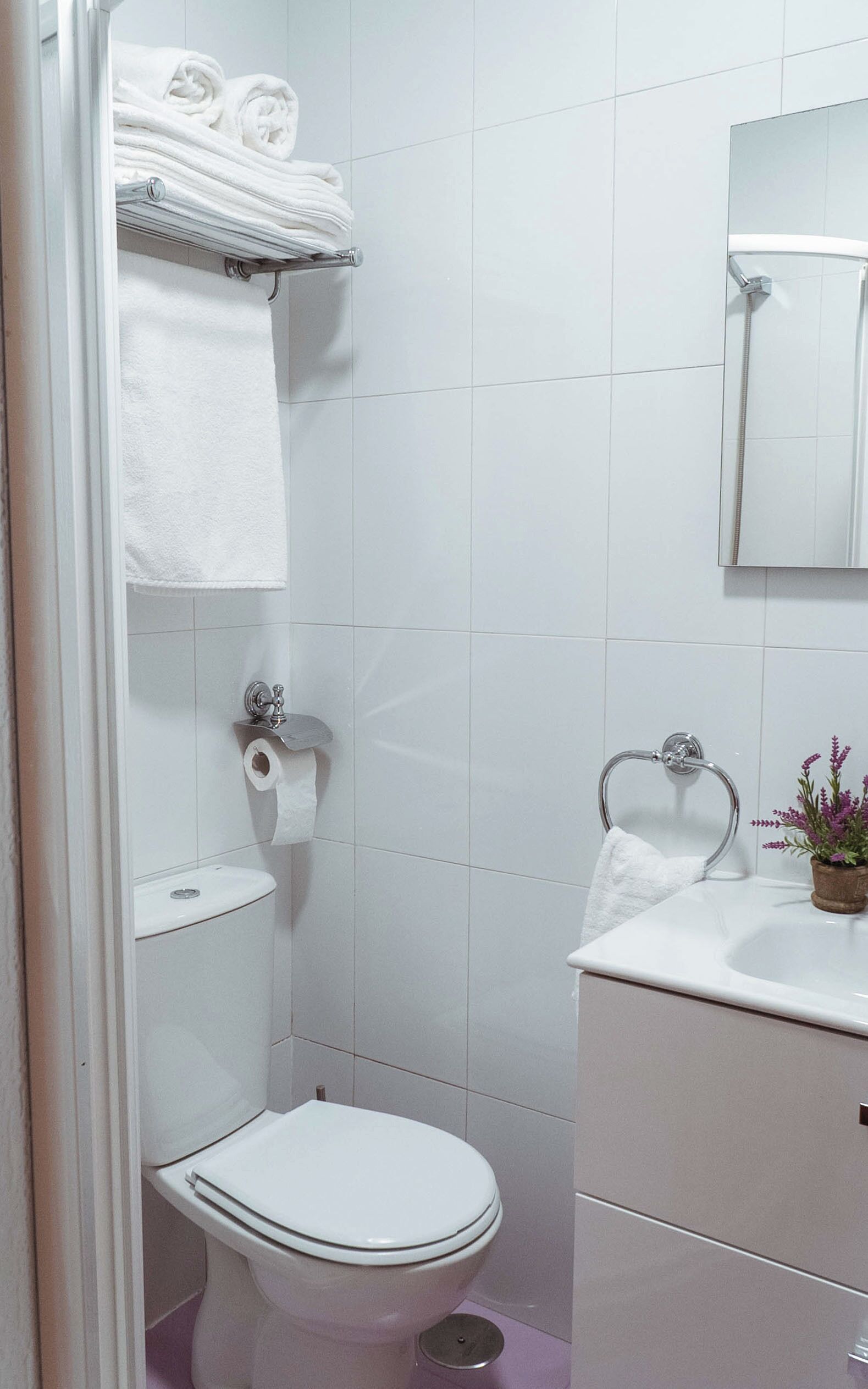 Een douche, een haardroger, handdoeken, zeep