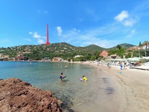 在海灘附近、躺椅
