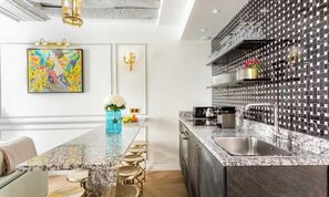 Fridge, microwave, oven, dishwasher