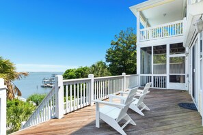 Terrace/patio - Soundfront Luxury w/ Pool, Hot Tub, Pier & Game Room (Emerald Isle)