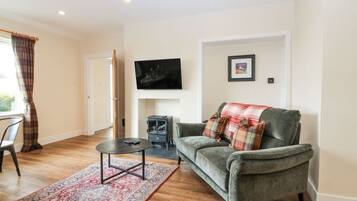 Smart TV, fireplace, stereo