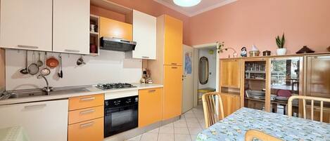Fridge, oven, stovetop, cookware/dishes/utensils