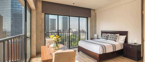 Suite studio, 1 lit double, cuisinette, vue sur la ville (Juarez 56 1201) | 1 chambre, décor unique, ameublement unique