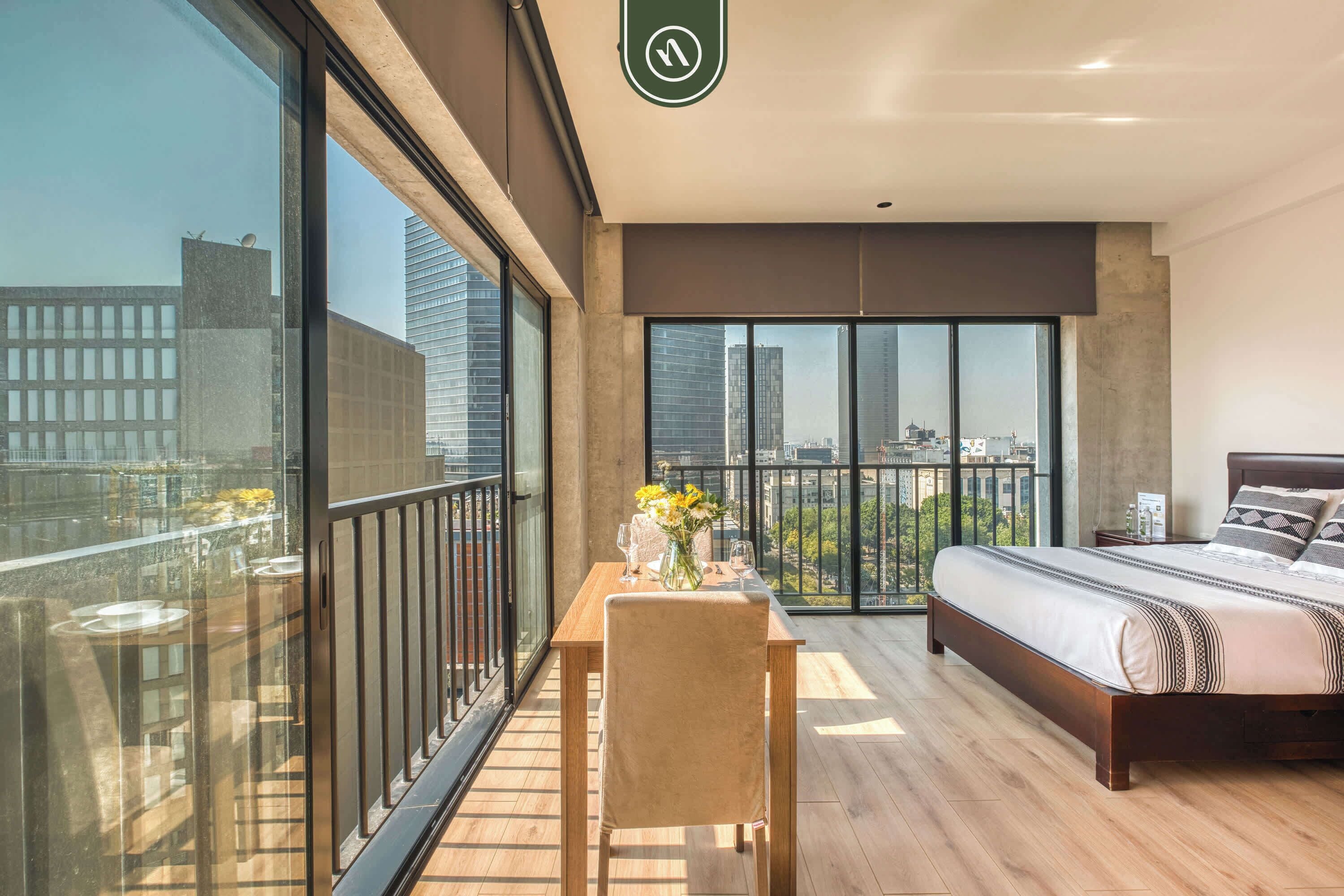 Suite estudio, 1 cama matrimonial, cocineta, vista a la ciudad (Juarez 56 1201) | 1 habitación, decoración personalizada y muebles diferentes 