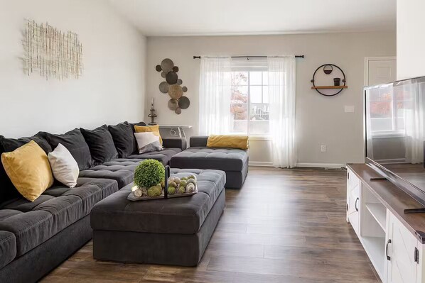 Smart TV, DVD player, books, video library