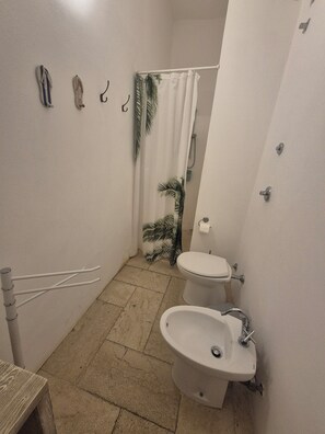 Douche, sèche-cheveux, bidet, serviettes fournies