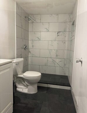 Regadera, secadora de cabello, toallas, jabón 