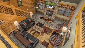 Nhà gỗ, nhiều giường, bồn tắm nước nóng (BearVue Point) | Khu phòng khách