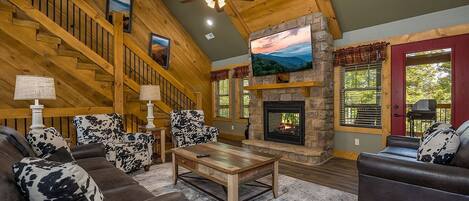 Stuga - flera sängar - tillgång till pool - utsikt mot poolen (Pirates Peak) | Vardagsrum