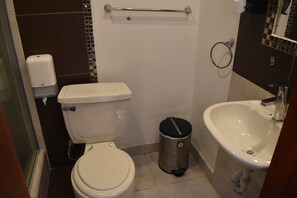 Sèche-cheveux, serviettes fournies, savon, papier toilette