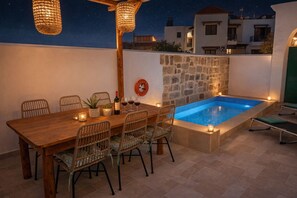 Outdoor dining - “Villa with a private swimming pool,ideal for families and groups of friends. (Koskinou)