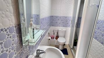Shower, soap, toilet paper
