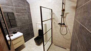 Hair dryer, towels, toilet paper
