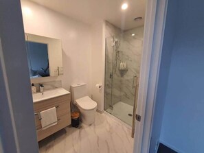 Secadora de cabello, bidet, toallas 