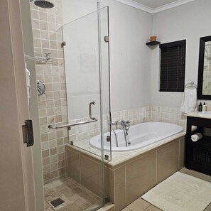 Secador de cabelo, toalhas de banho, sabonete, papel higiênico