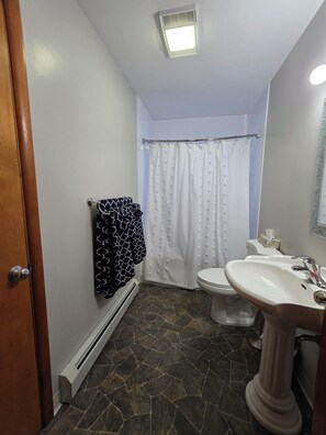 Hair dryer, towels, toilet paper