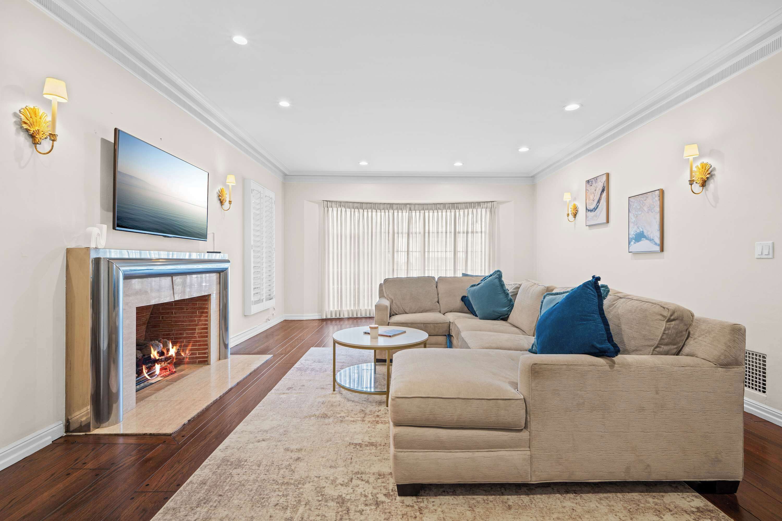 TV, fireplace, table football