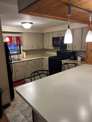 Frigorífico, microondas, horno y placa de cocina