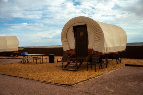 Unique Covered Wagon Glamping with Shared Sauna