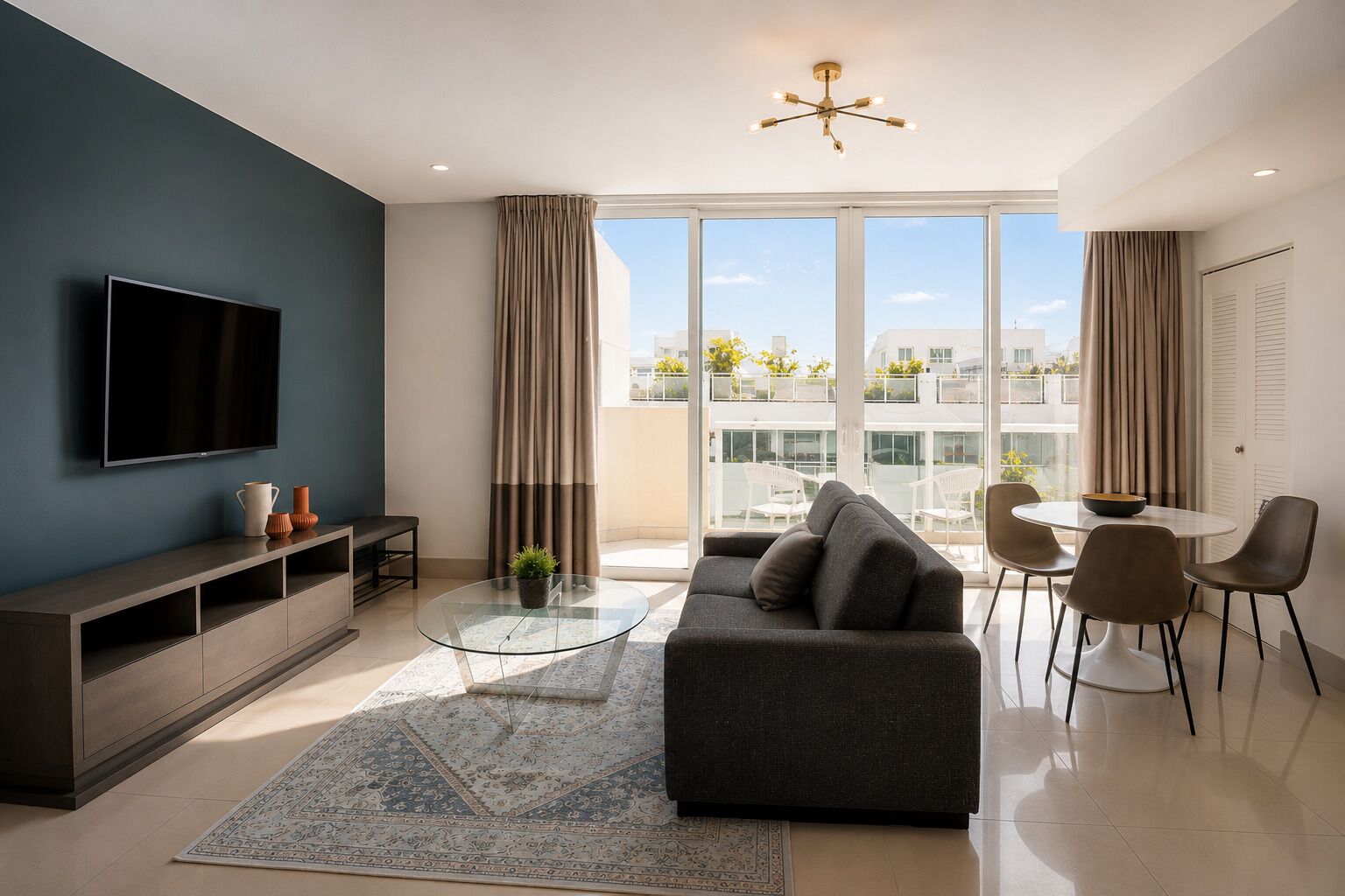 Standard Apartment, 1 King Bed with Sofa bed | Living area | 55-inch Smart TV with satellite channels