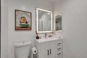 Regadera, secadora de cabello, toallas, jabón 