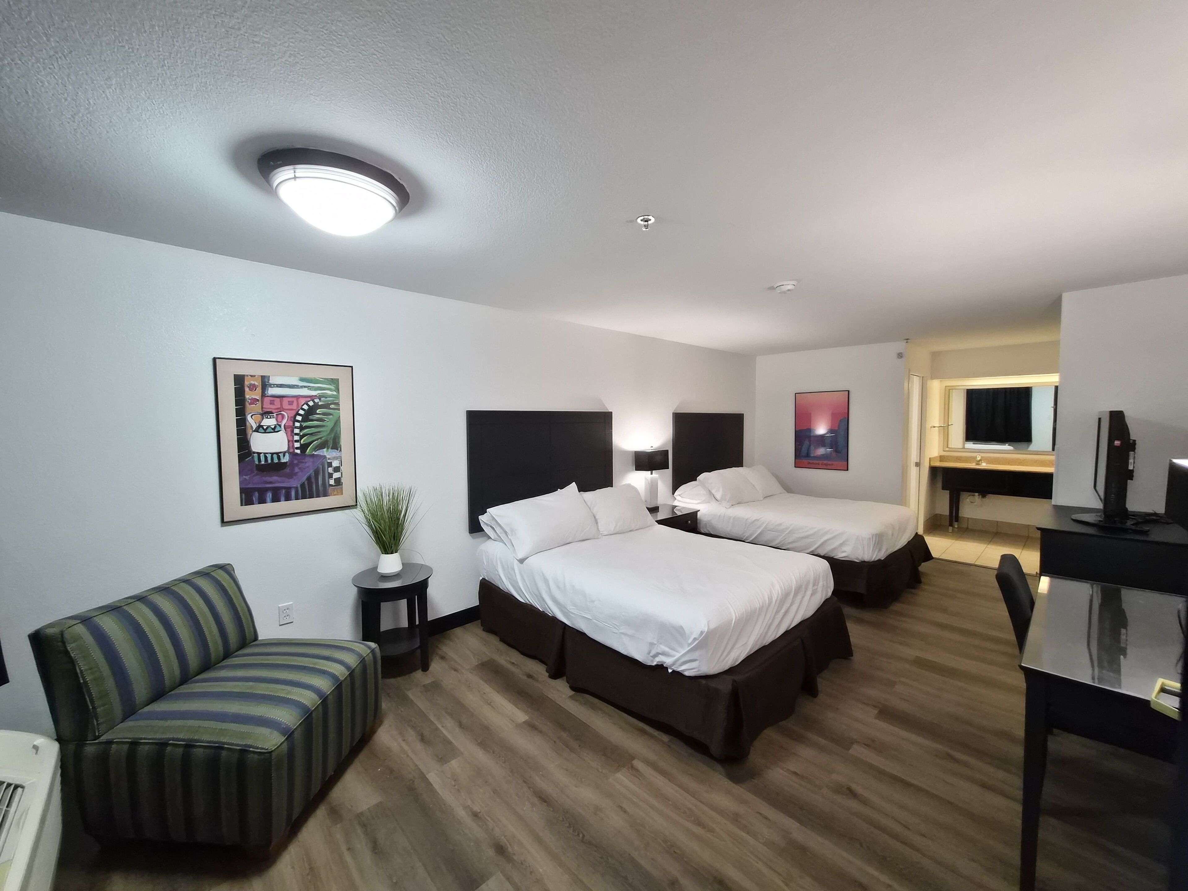 Desk, laptop workspace, blackout drapes, free WiFi