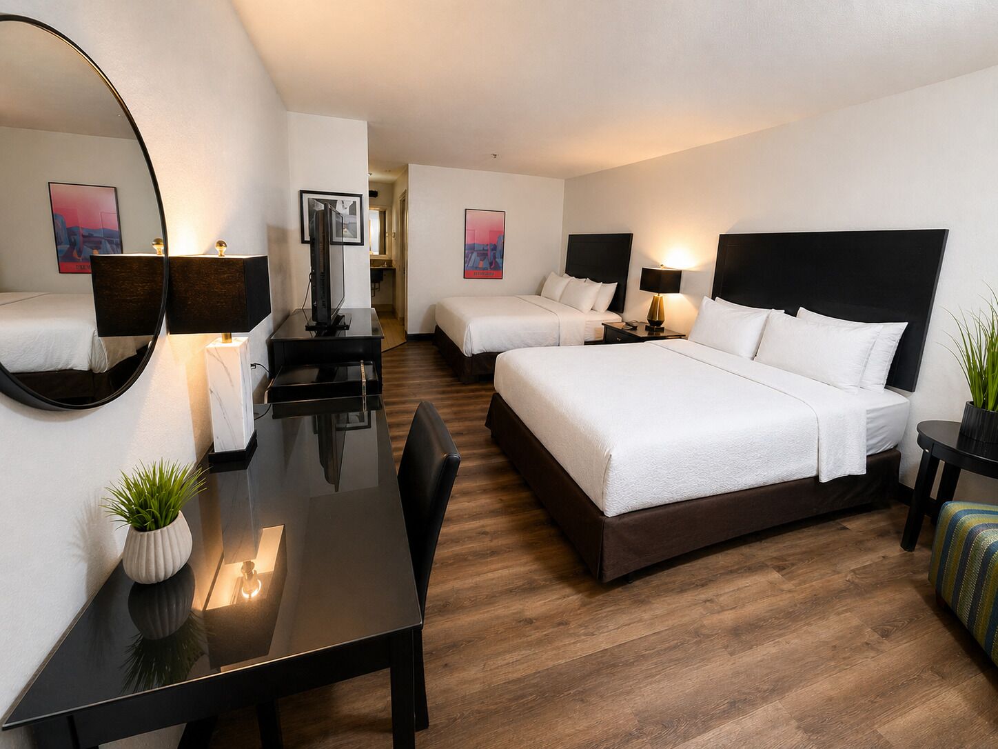 Standard Room, 2 Queen Beds, Pool View | Desk, laptop workspace, blackout curtains, free WiFi