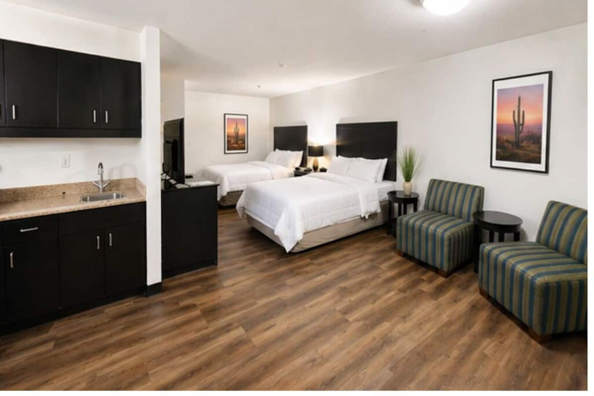 Premium Studio Suite, 2 Queen Beds | Desk, laptop workspace, blackout drapes, free WiFi