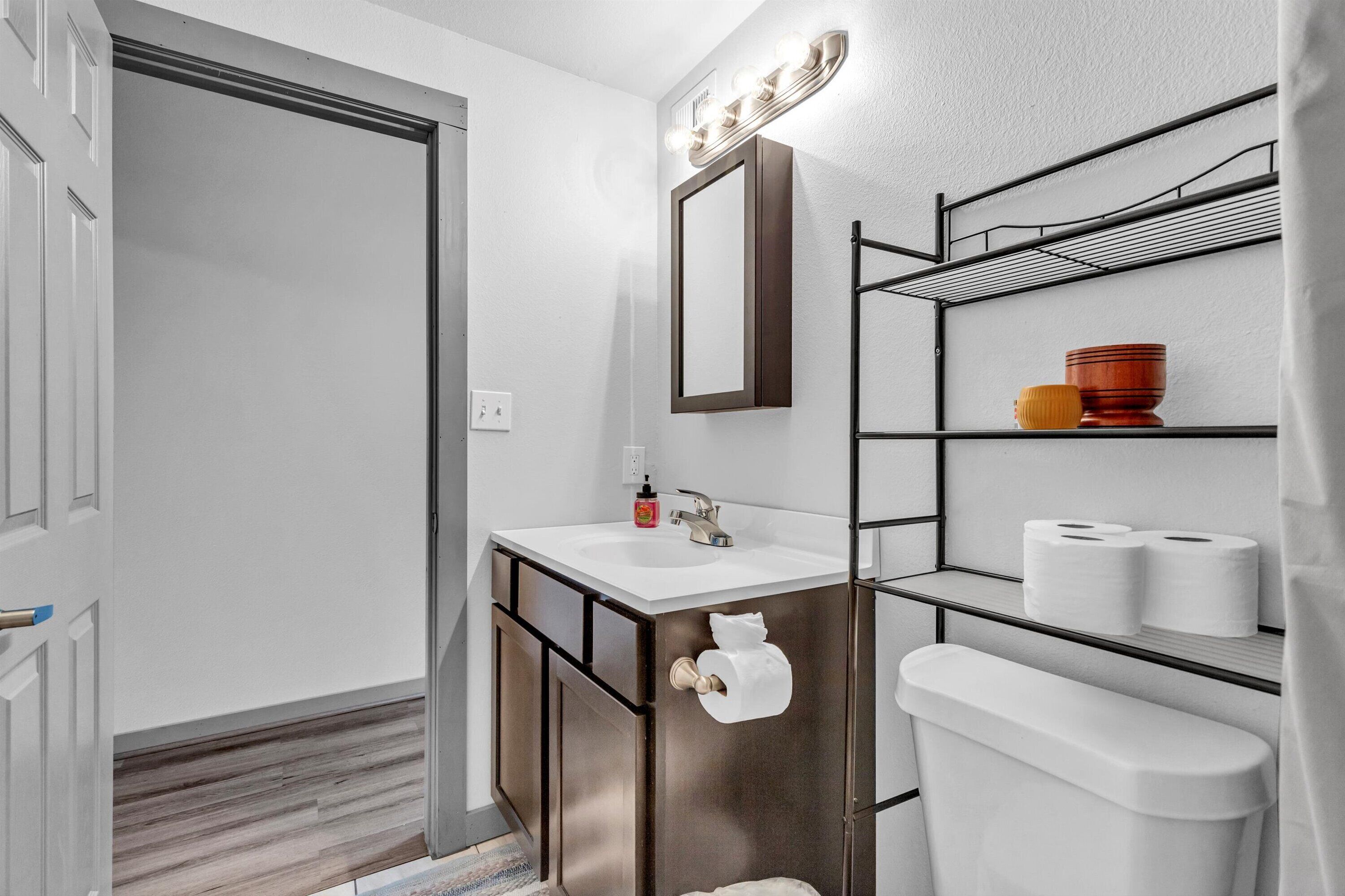 Eco-friendly toiletries, hair dryer, towels, soap