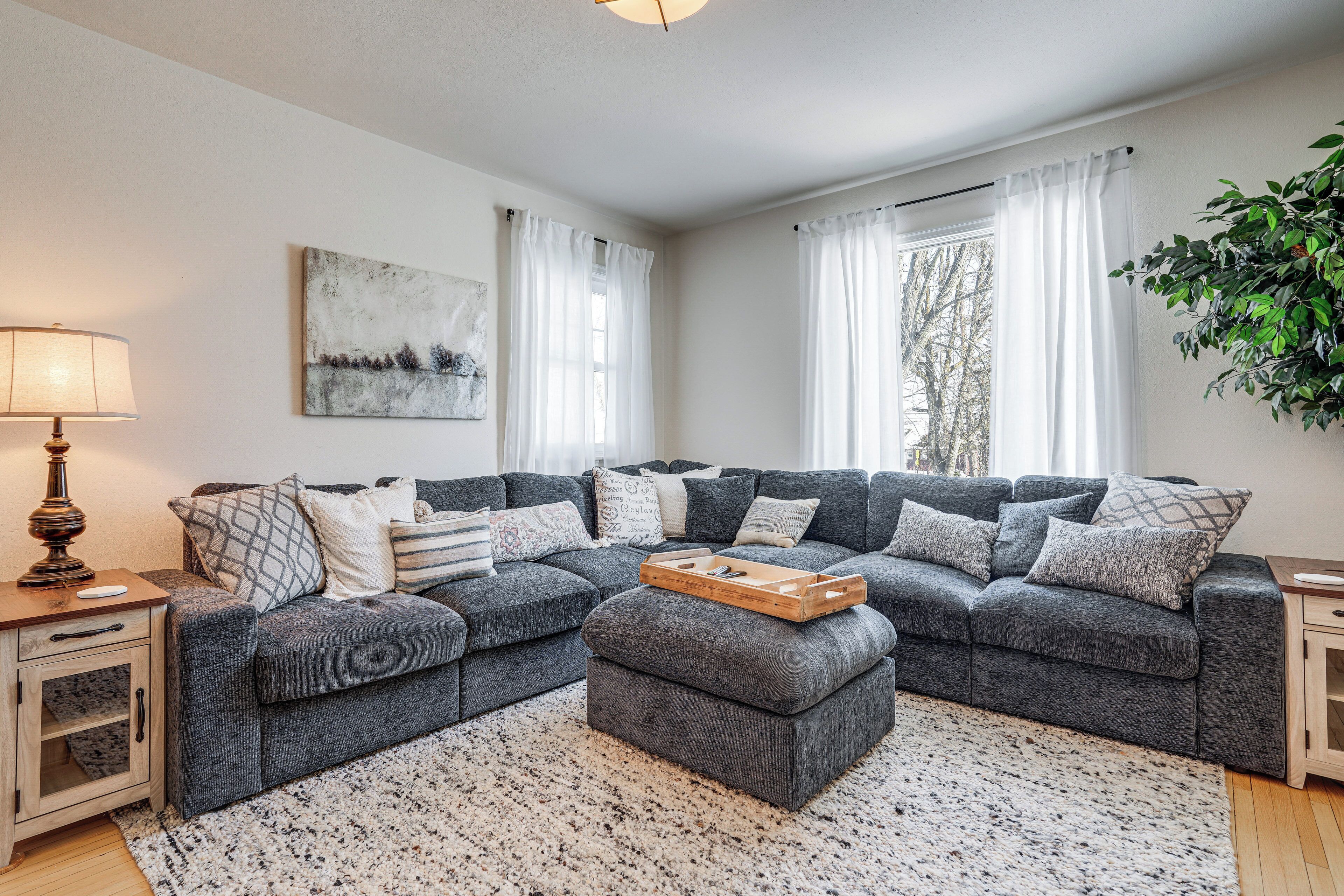 TV, fireplace, foosball, books