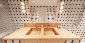 Douche, articles de toilette gratuits, sèche-cheveux, chaussons