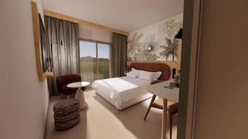 Standaard kamer, 1 queensize bed, balkon | Luxe beddengoed, een laptopwerkplek, verduisterende gordijnen