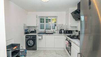 Fridge, microwave, oven, toaster